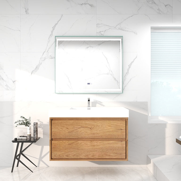 Saggia 42" Wall-Mounted Floating Bathroom Vanity with Reinforced Acrylic Sink in Teak Oak | Better Vanity Modern Luxury Bathroom Vanities