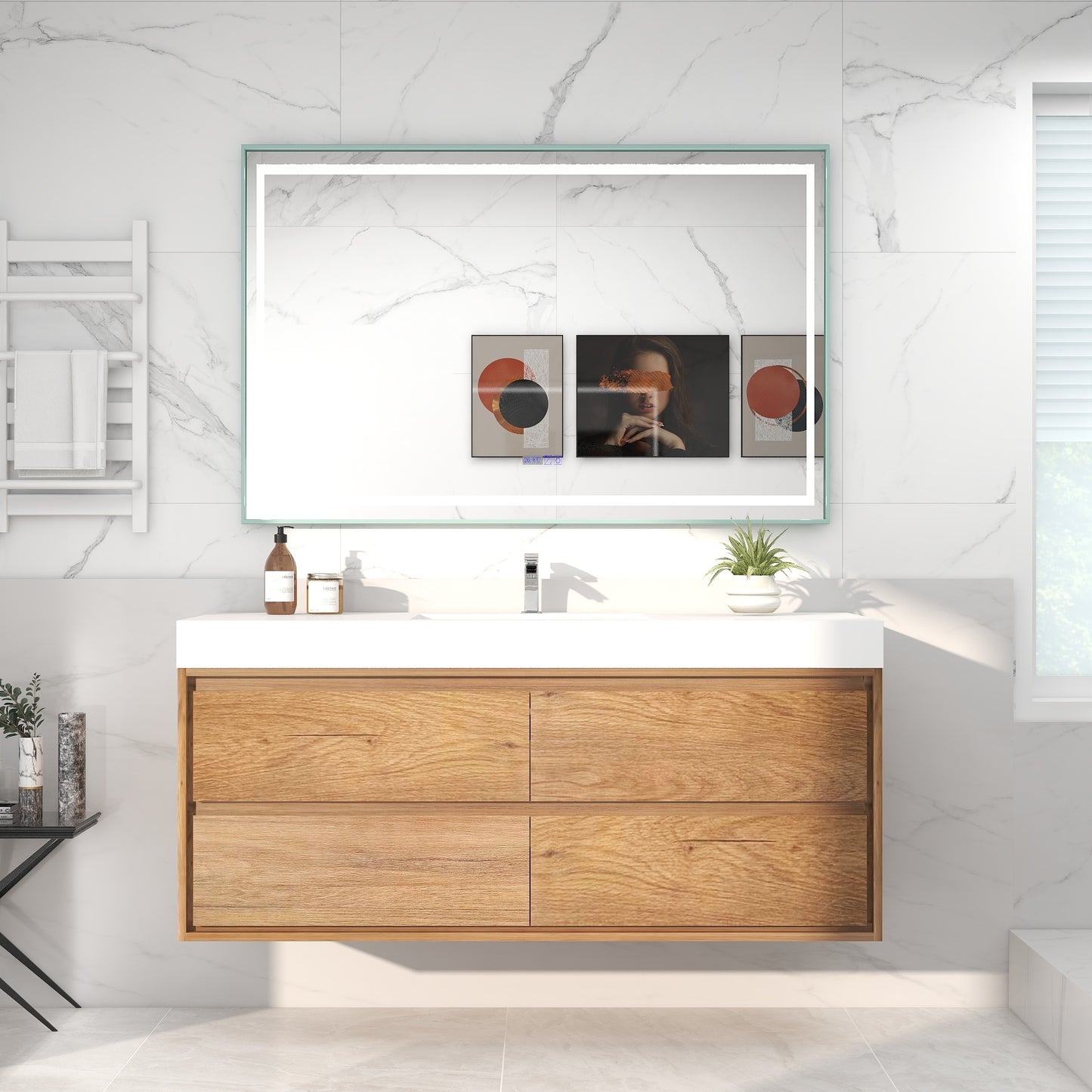 Saggia 60" Wall-Mounted Floating Bathroom Vanity with Reinforced Acrylic Sink in Teak Oak | Better Vanity Modern Luxury Bathroom Vanities