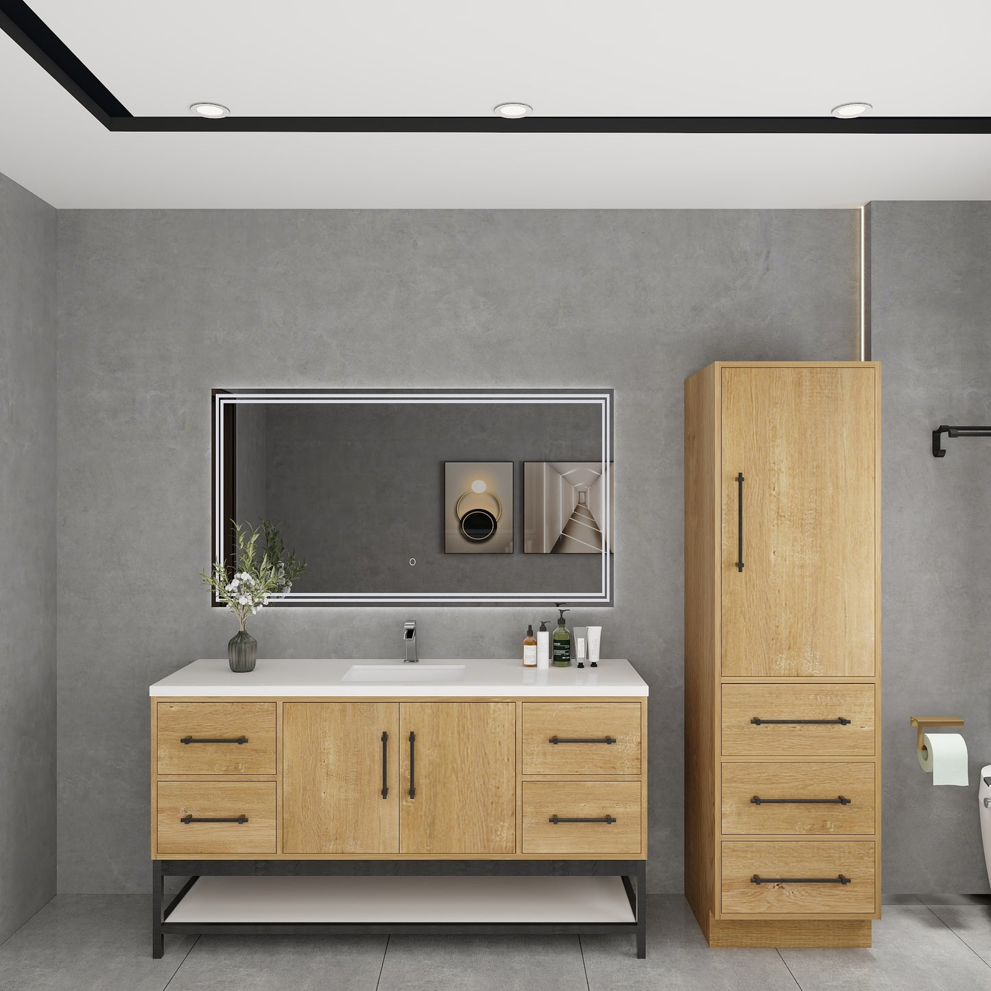 Victoria 60" Solid Wood Floating Open Shelf Bathroom Vanity in Oak, Single Sink Vanity | Better Vanity Solid Wood Floating Vanities