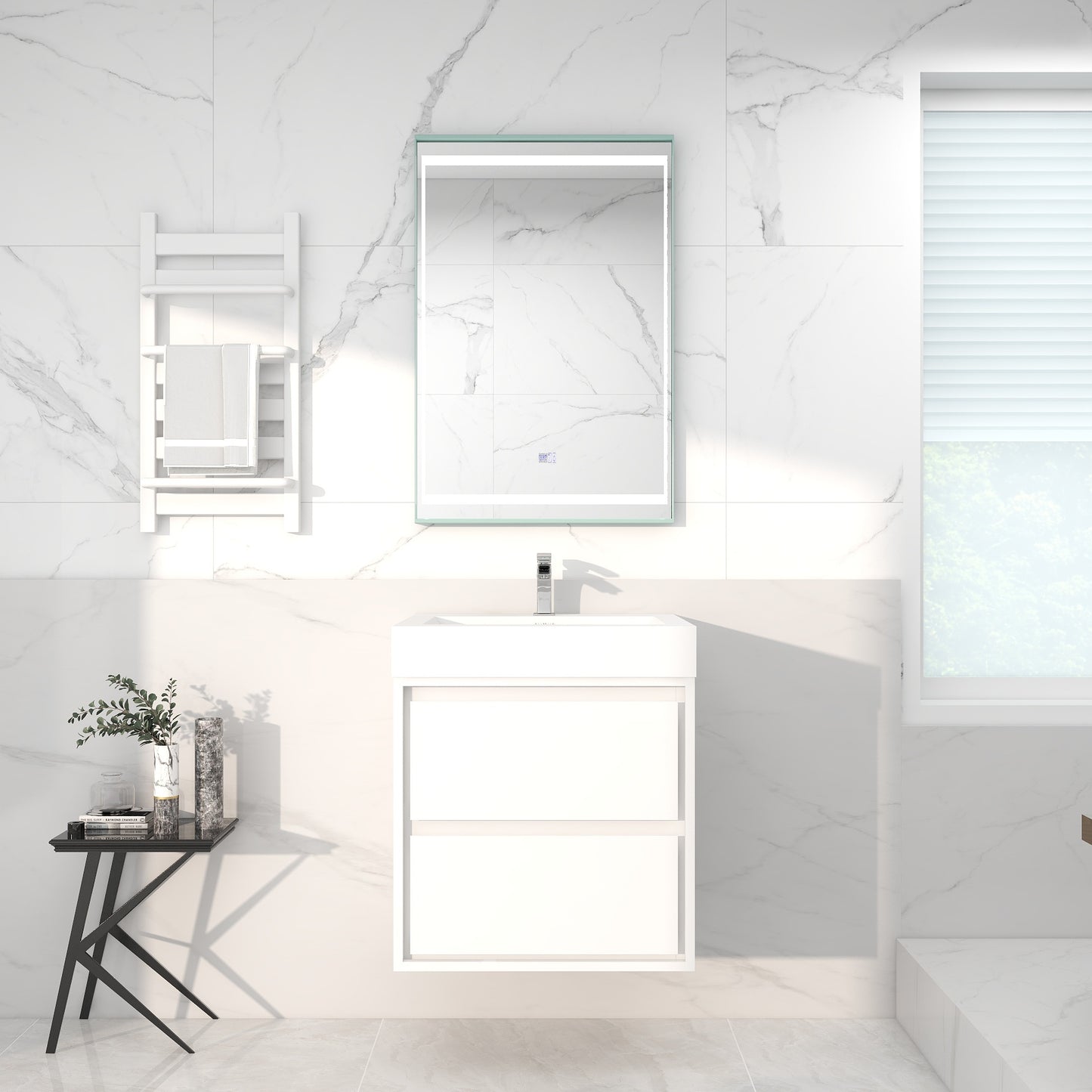 Saggia 24" Wall-Mounted Floating Bathroom Vanity with Reinforced Acrylic Sink in Gloss White | Better Vanity Modern Luxury Bathroom Vanities