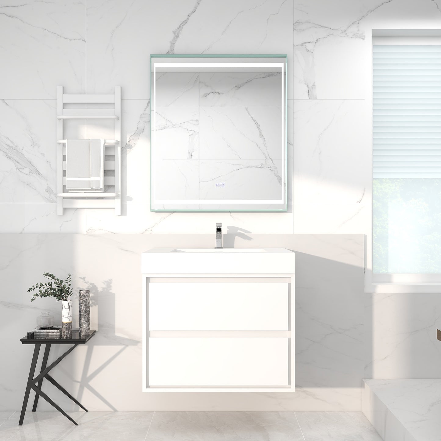 Saggia 30" Wall-Mounted Floating Bathroom Vanity with Reinforced Acrylic Sink in Gloss White | Better Vanity Modern Luxury Bathroom Vanities