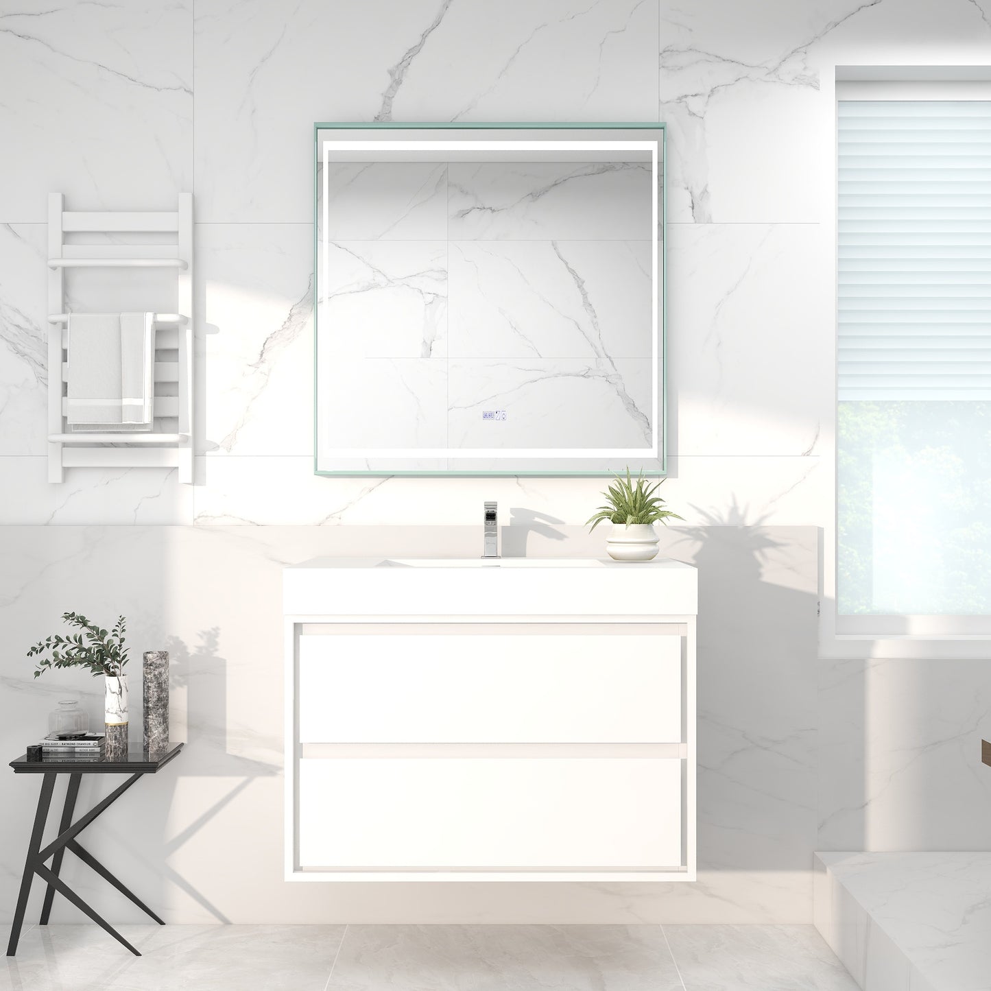 Saggia 36" Wall-Mounted Floating Bathroom Vanity with Reinforced Acrylic Sink in Gloss White | Better Vanity Modern Luxury Bathroom Vanities