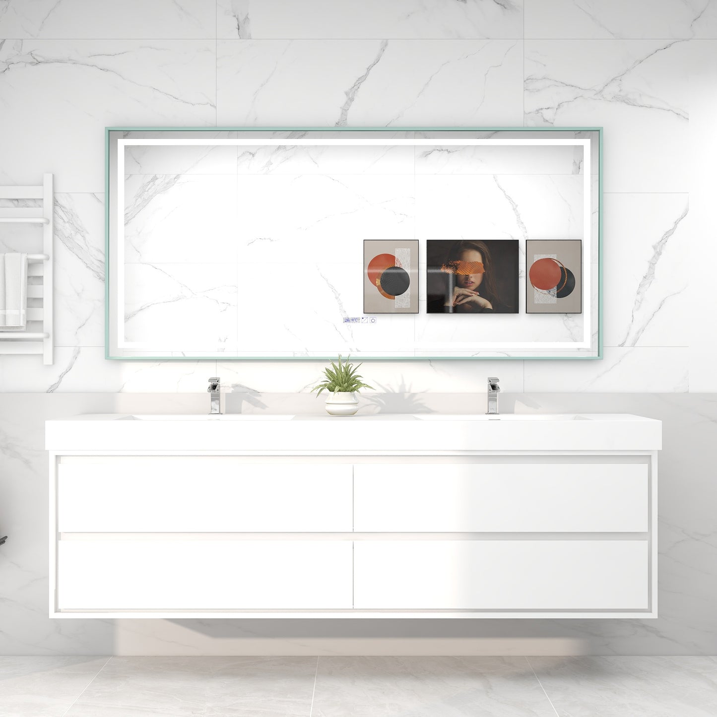 Saggia 84 Wall-Mounted Floating Bathroom Vanity with Reinforced Acrylic Double Sink in Gloss White | Better Vanity Modern Luxury Bathroom Vanities