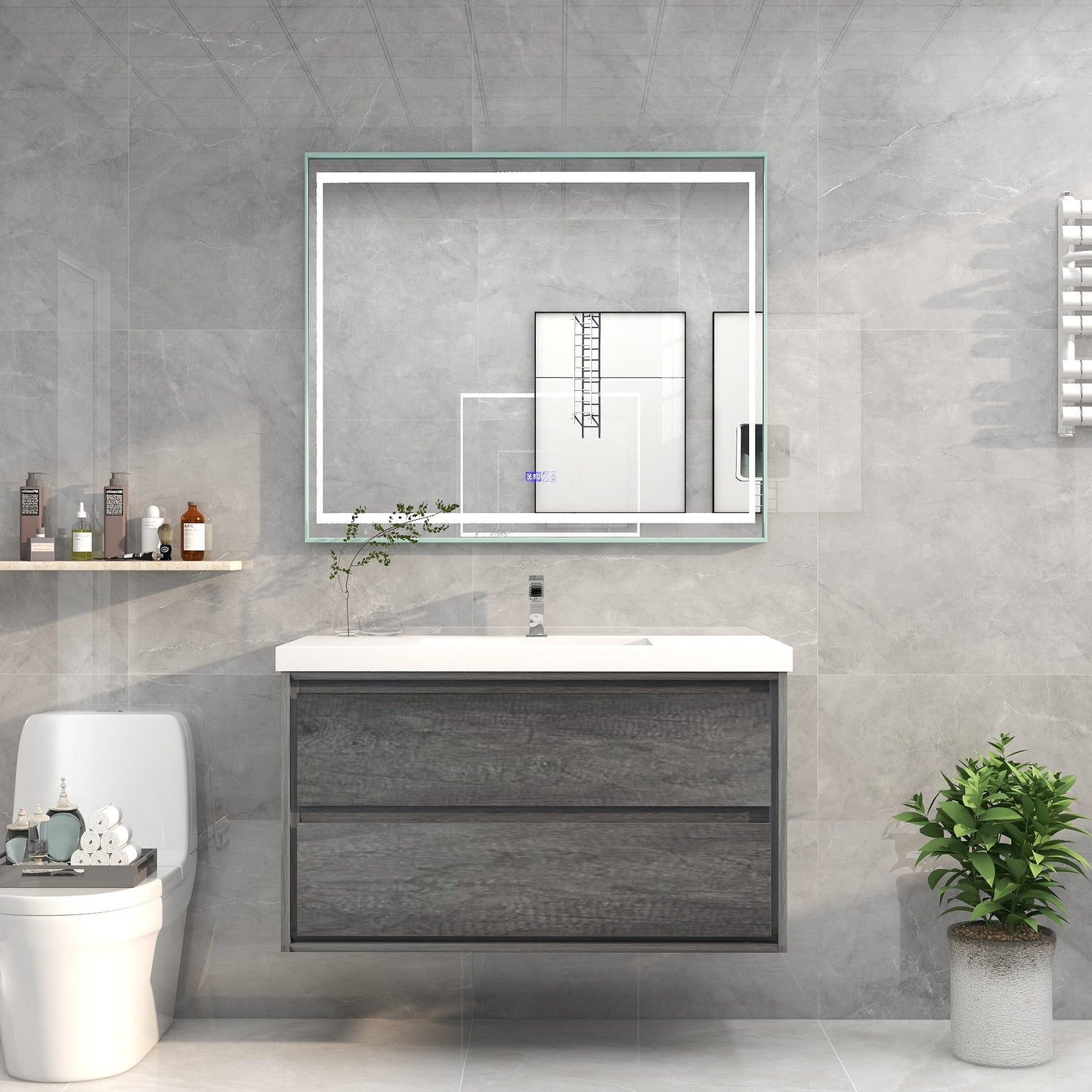 Saggia 42" Floating Vanity with Sink Set in Smoke Oak