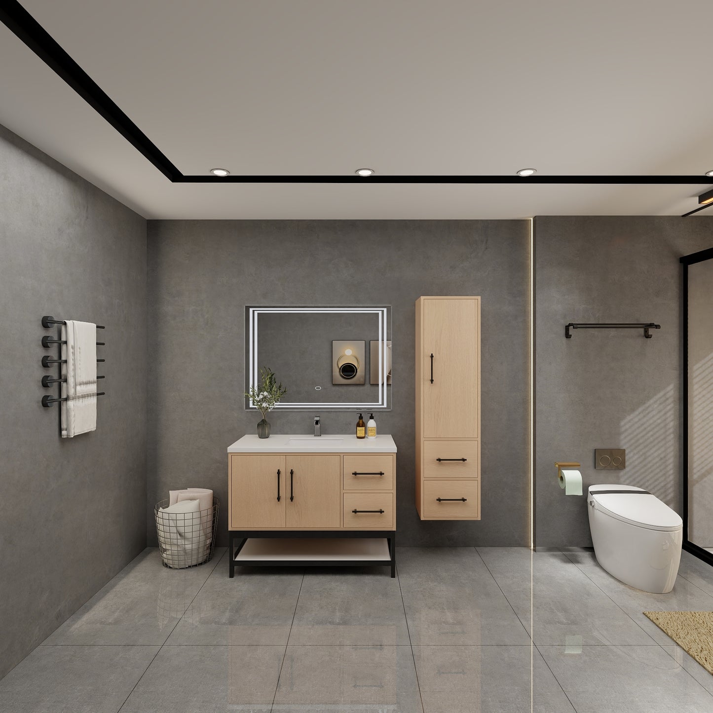 Victoria 42" Solid Wood Floating Open Shelf Bathroom Vanity in Yellow Oak | Better Vanity Solid Wood Floating Vanities