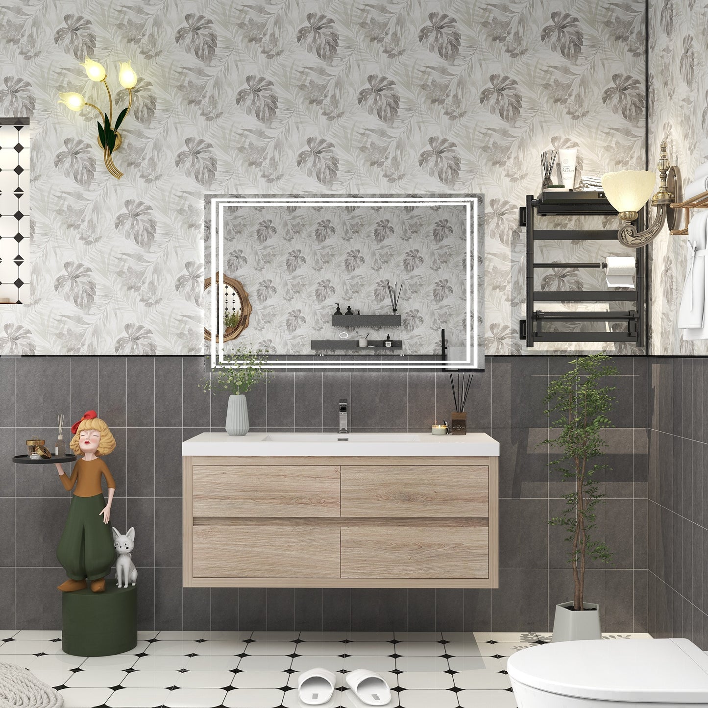 Louis 48" Solid Wood Floating Bathroom Vanity in White Oak | Better Vanity Solid Wood Floating Vanities