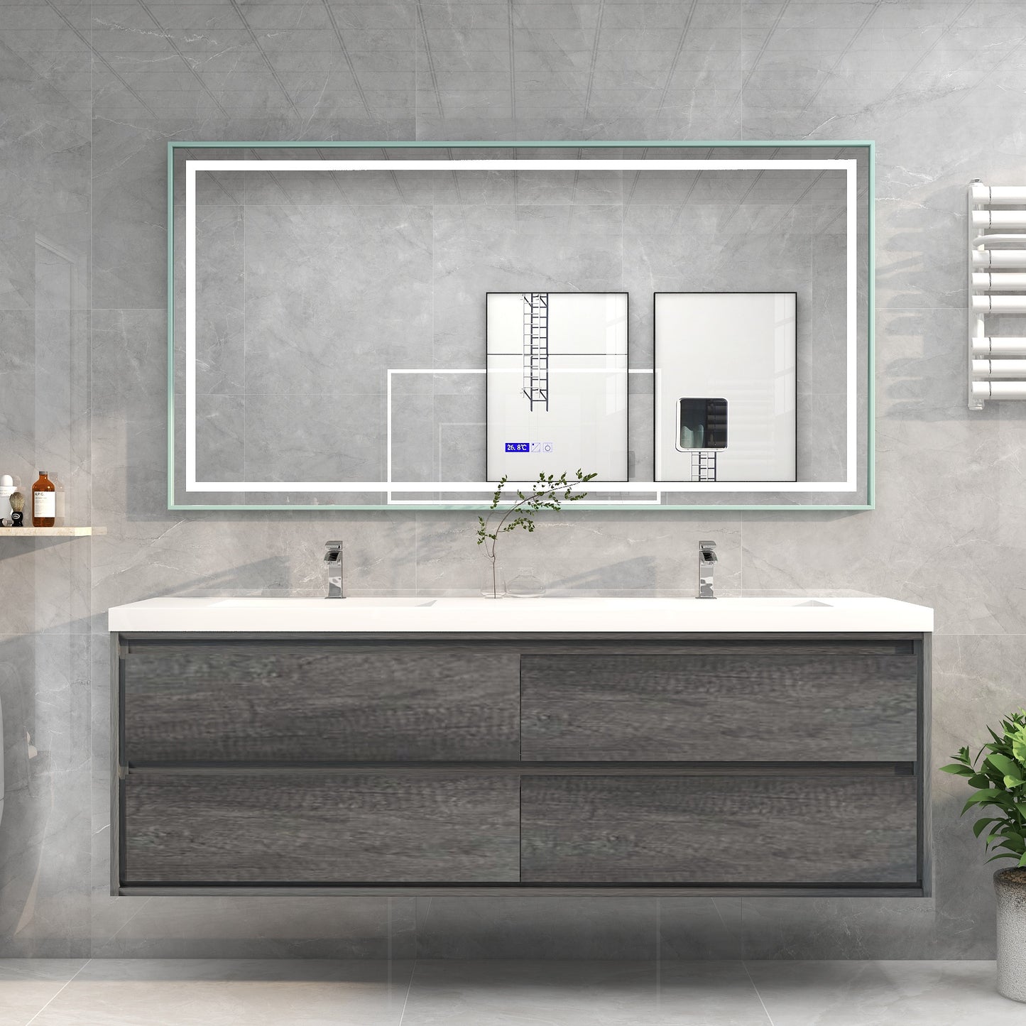 Saggia 72" Floating Vanity with Double Sink Set in Smoke Oak