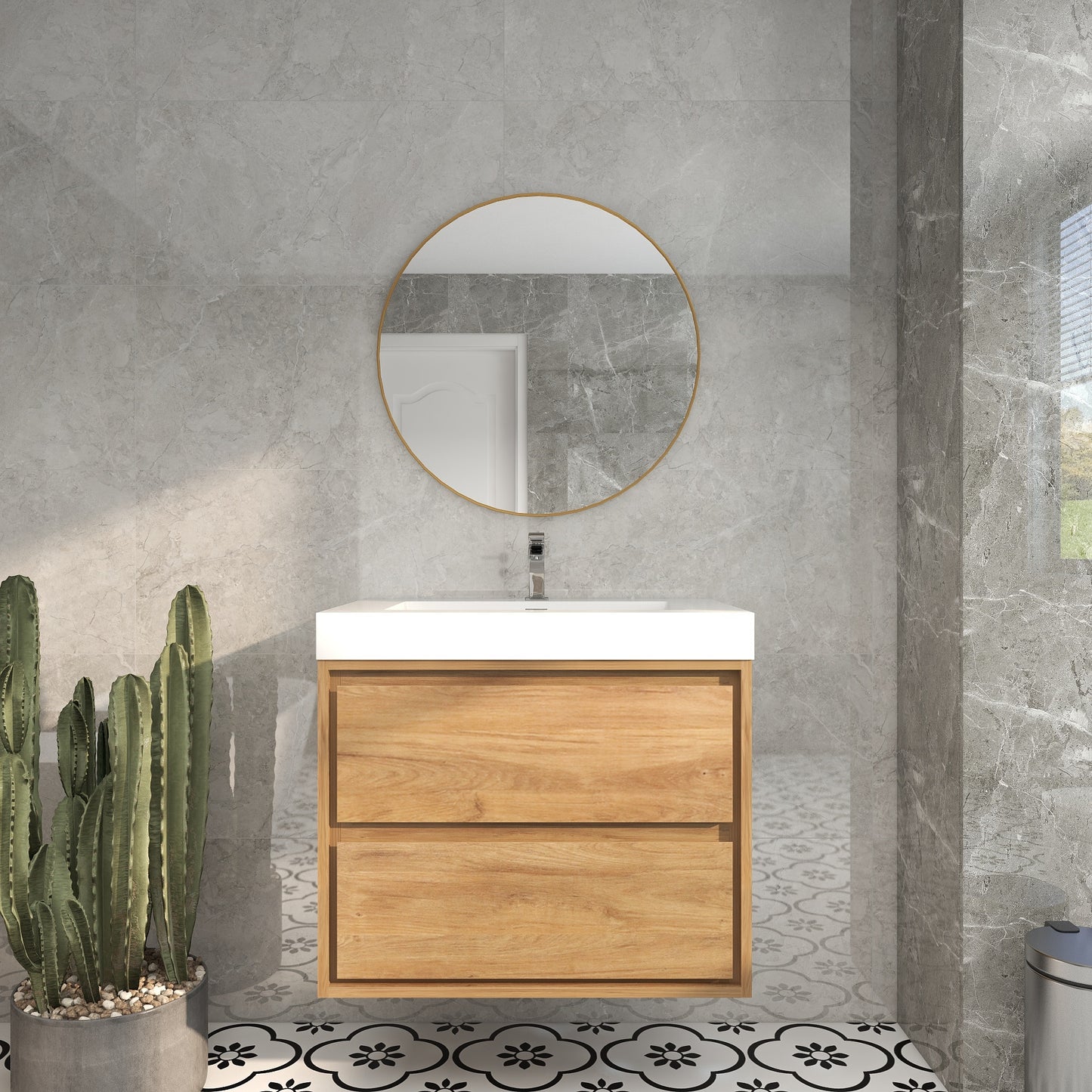 Saggia 30" Wall-Mounted Floating Bathroom Vanity with Reinforced Acrylic Sink in White Oak | Better Vanity Modern Luxury Bathroom Vanities