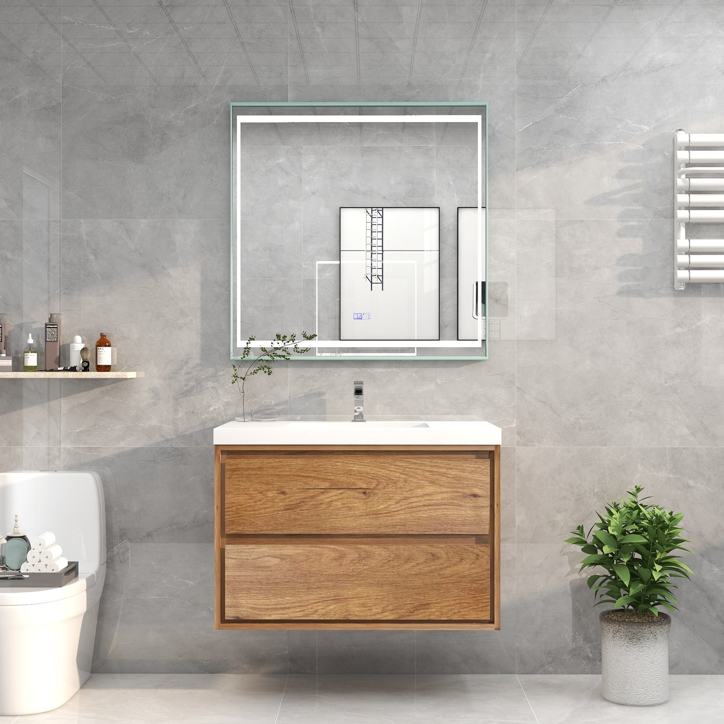 Saggia 36" Floating Vanity with Sink Set in Teak Oak