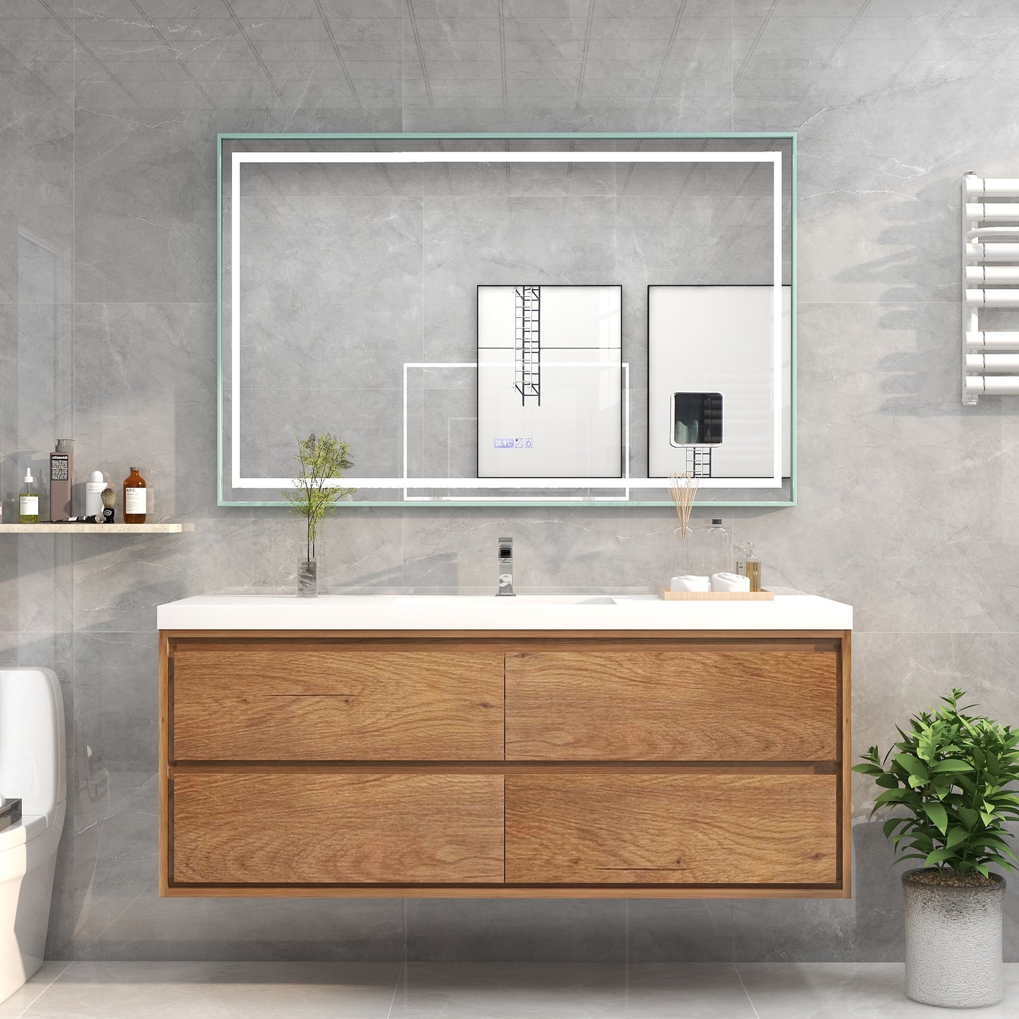 Saggia 60" Floating Vanity with Sink Set in Teak Oak