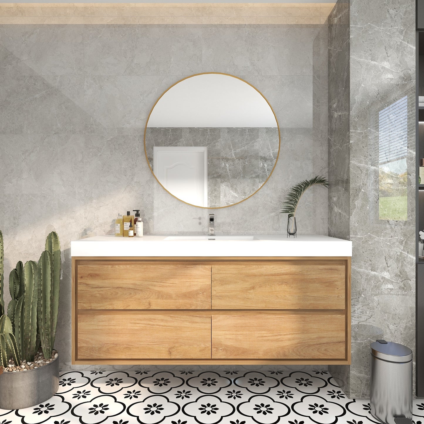 Saggia 60" Wall-Mounted Floating Bathroom Vanity with Reinforced Acrylic Sink in White Oak | Better Vanity Modern Luxury Bathroom Vanities