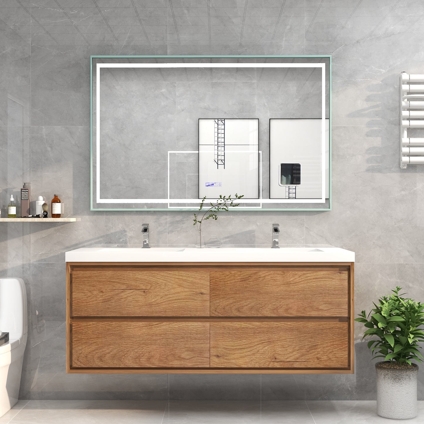 Saggia 60" Floating Vanity with Double Sink Set in Teak Oak