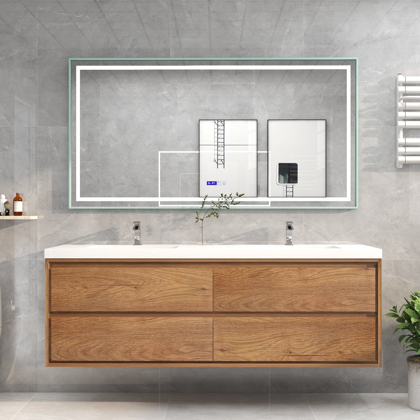 Saggia 72" Floating Vanity with Double Sink Set in Teak Oak