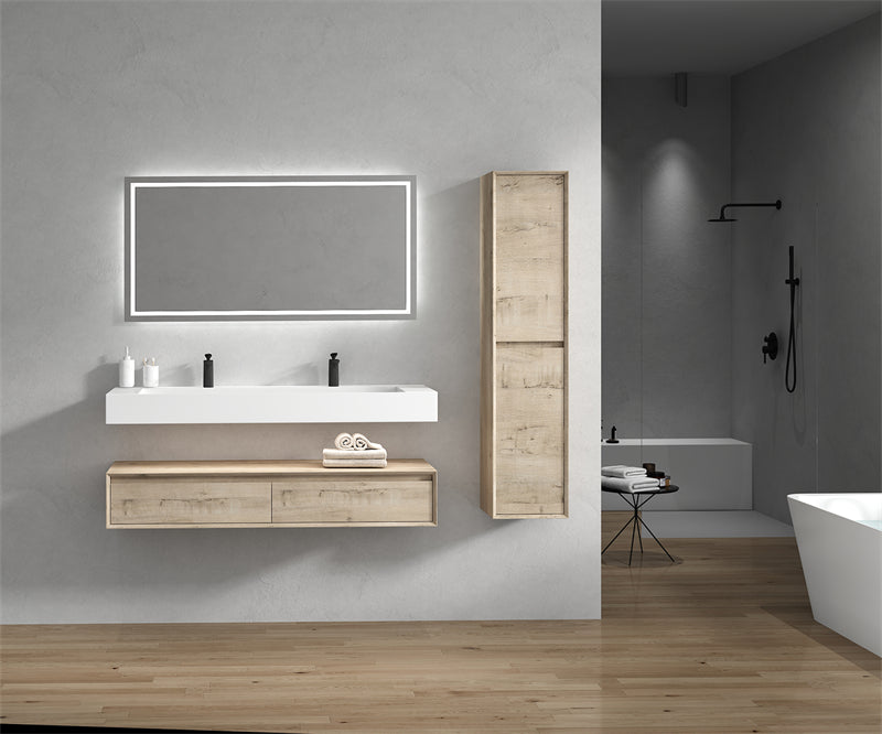 Alysa 60'' Double Sink floating vanity In light Oak with Reinforced Acrylic Sink