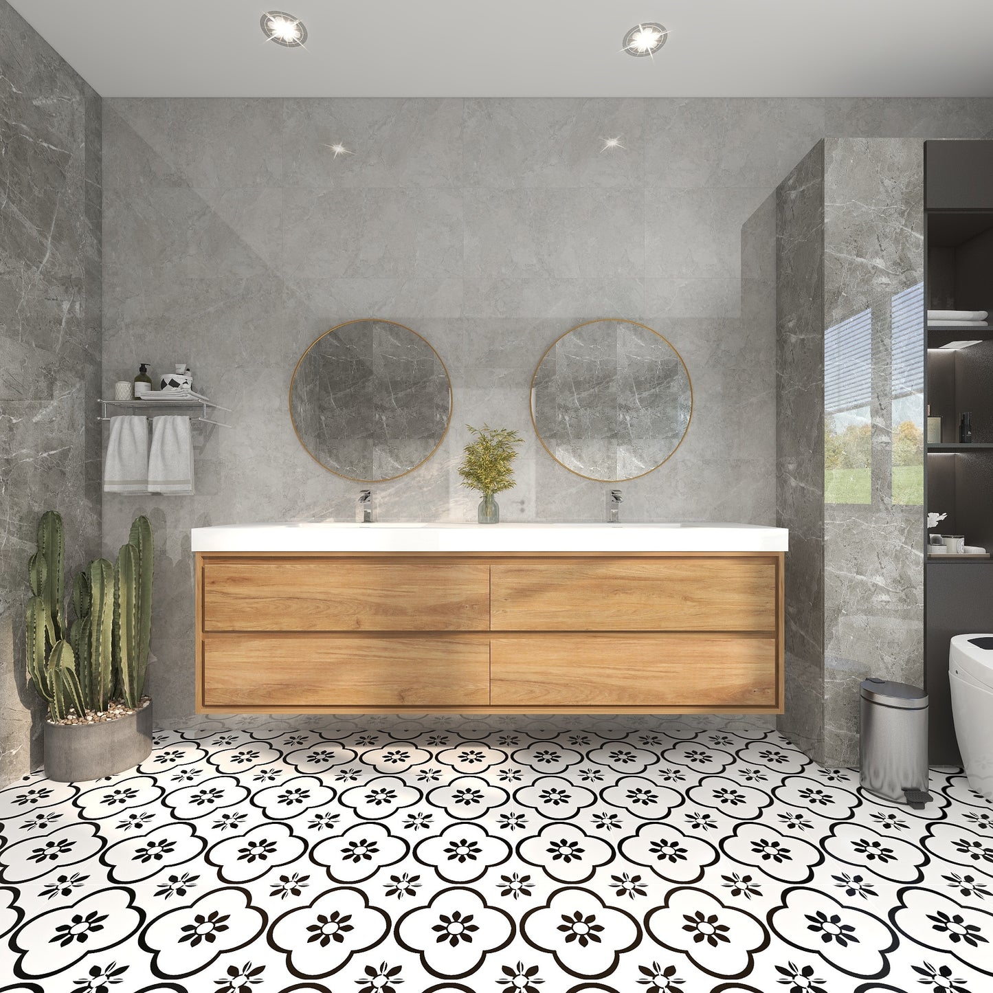 Saggia 84" Wall-Mounted Floating Bathroom Vanity with Reinforced Acrylic Double Sink in White Oak | Better Vanity Modern Luxury Bathroom Vanities