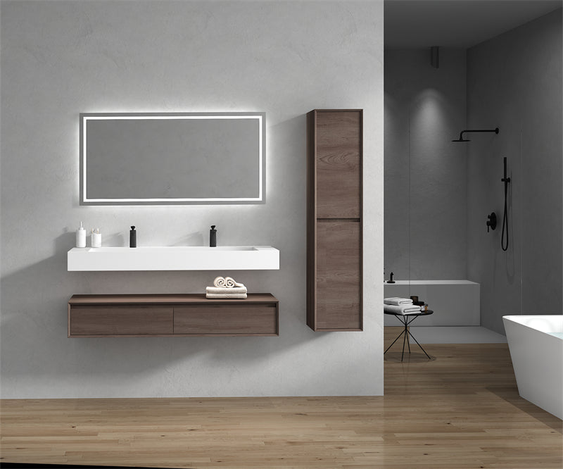 Alysa 60'' Double Sink floating vanity in Red Oak with Reinforced Acrylic Sink