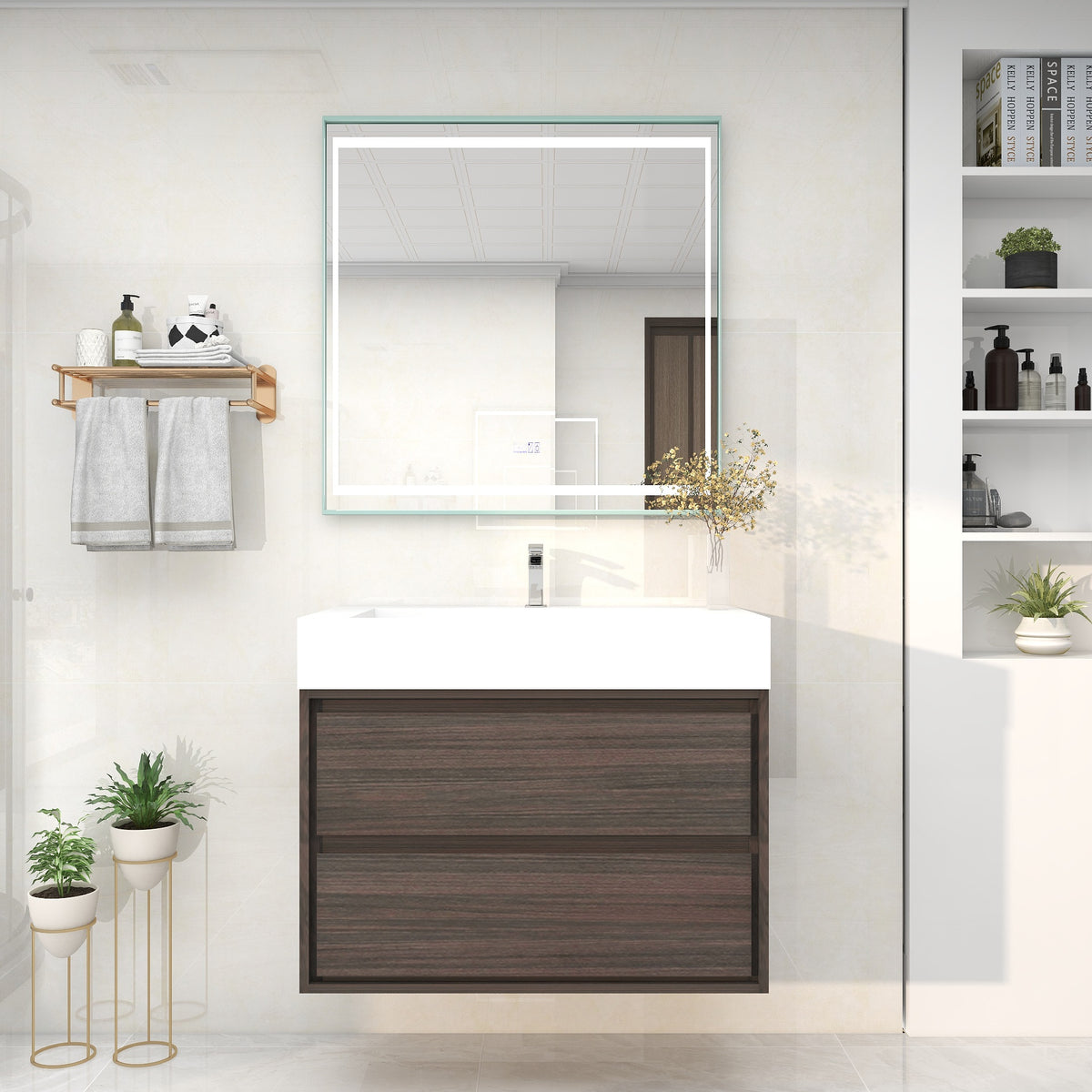 Saggia 36" Wall-Mounted Floating Bathroom Vanity with Reinforced Acrylic Sink in Dark Gray Oak | Better Vanity Modern Luxury Bathroom Vanities