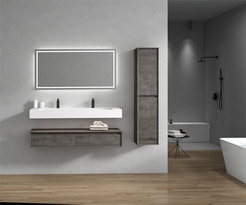 Alysa 60'' Double Sink floating vanity in Smoke Oak with Reinforced Acrylic Sink