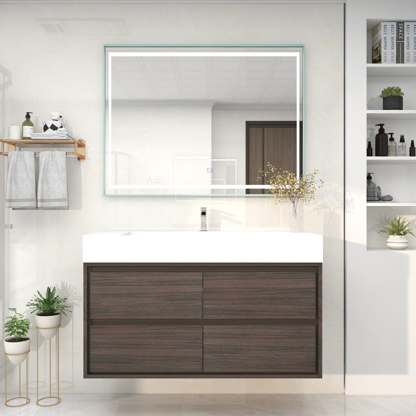 Saggia 48" Wall-Mounted Floating Bathroom Vanity with Reinforced Acrylic Sink in Dark Gray Oak | Better Vanity Modern Luxury Bathroom Vanities