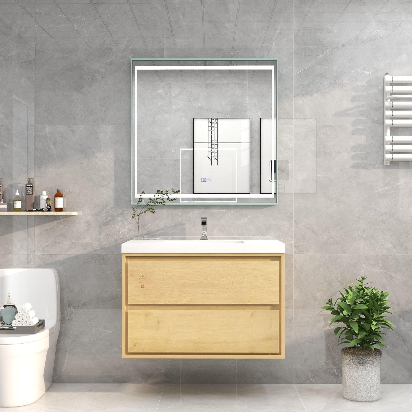 Saggia 36" Floating Vanity with Sink Set in Light Oak