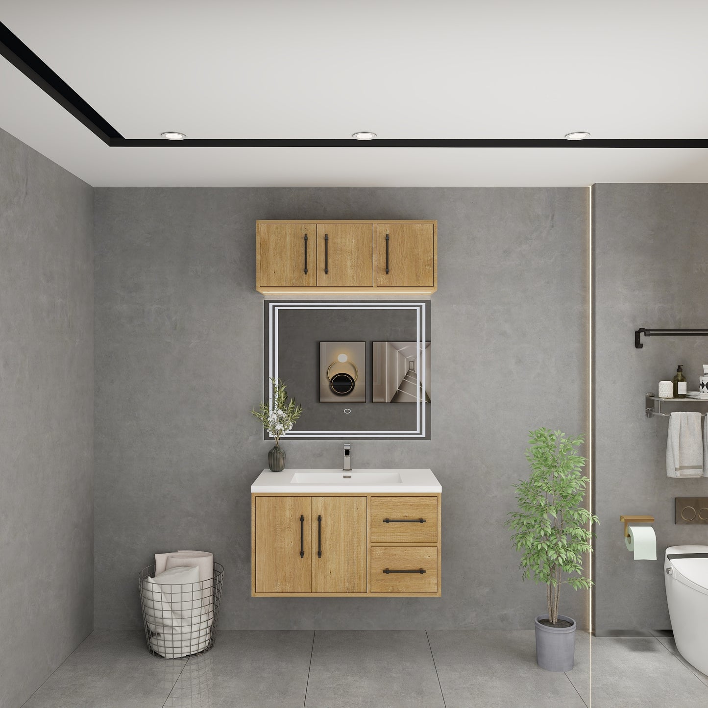Victoria 36" Solid Wood Floating Bathroom Vanity in Oak | Better Vanity Solid Wood Floating Vanities