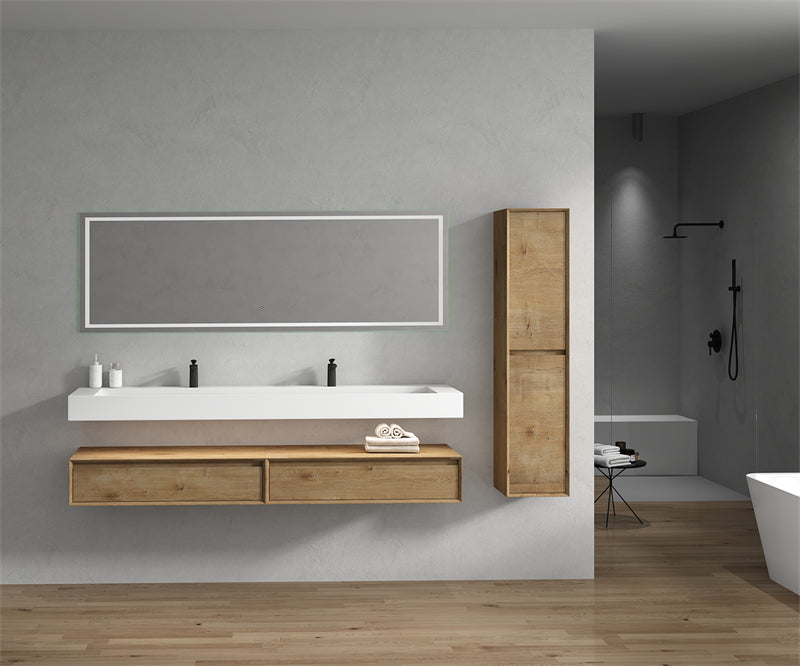 Alysa 84'' Double Sink floating vanity in White Oak with Reinforced Acrylic Sink