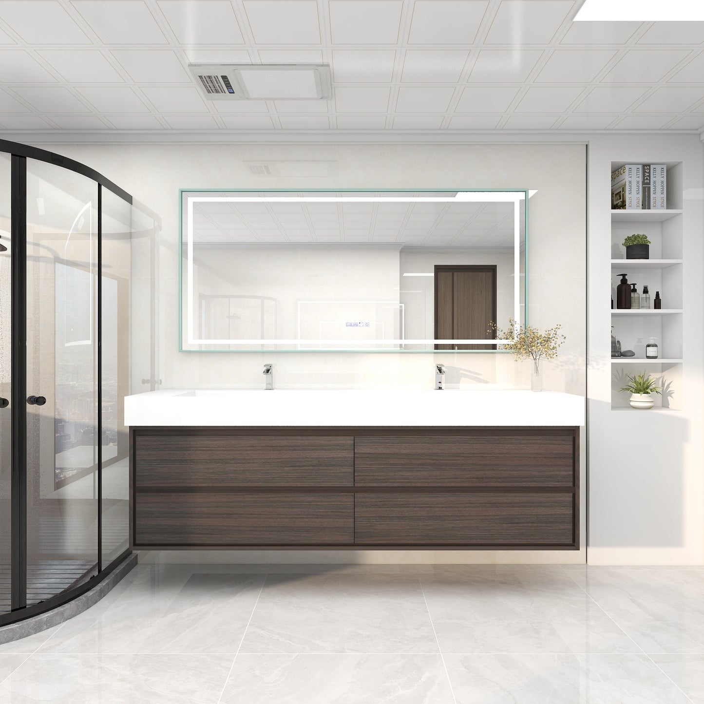Saggia 84" Wall-Mounted Floating Bathroom Vanity with Reinforced Double Acrylic Sink in Dark Gray Oak | Better Vanity Modern Luxury Bathroom Vanities