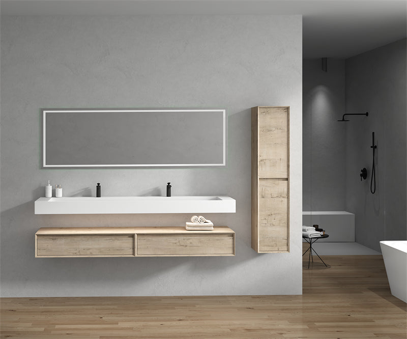 Alysa 84'' Double Sink floating vanity In light Oak with Reinforced Acrylic Sink