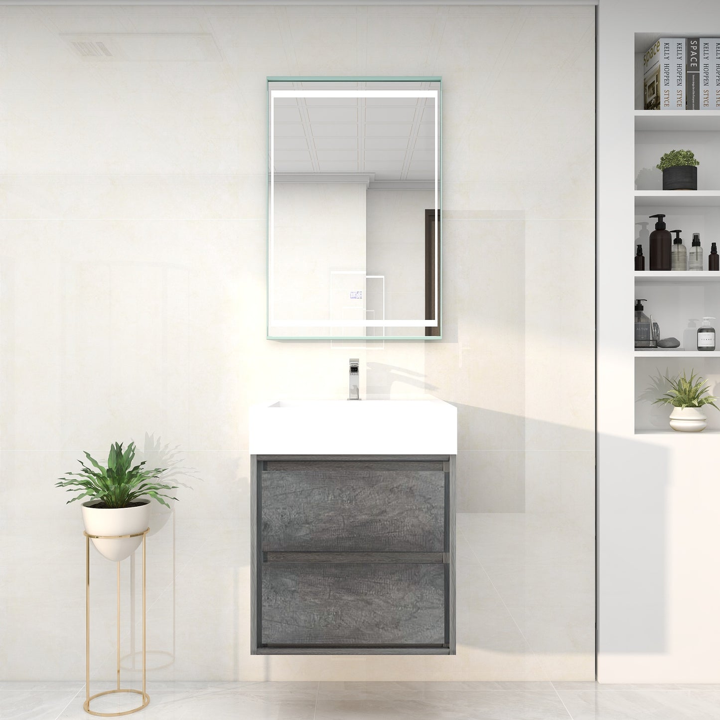 Saggia 24" Wall-Mounted Floating Bathroom Vanity with Reinforced Acrylic Sink in Smoke Oak | Better Vanity Modern Luxury Bathroom Vanities