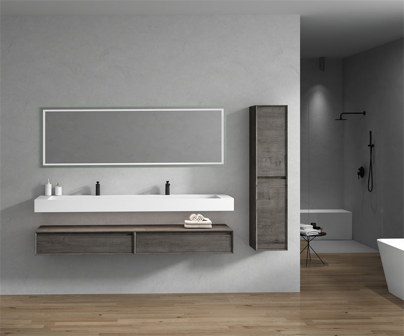 Alysa 84'' Double Sink floating vanity in Smoke Oak with Reinforced Acrylic Sink