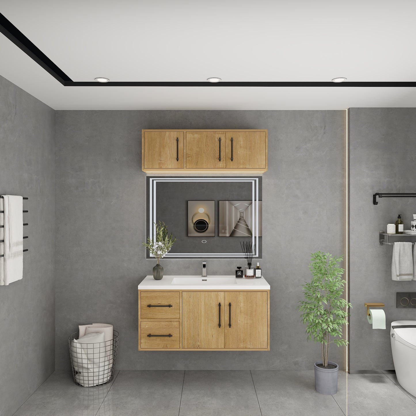 Victoria 42" Solid Wood Floating Bathroom Vanity in Oak | Better Vanity Solid Wood Floating Vanities