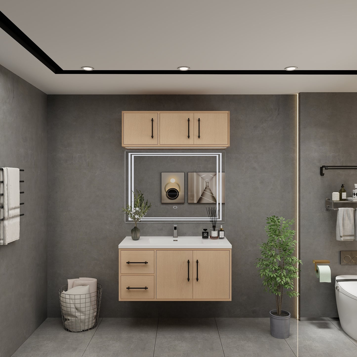 Victoria 42" Solid Wood Floating Bathroom Vanity in Yellow Oak | Better Vanity Solid Wood Floating Vanities