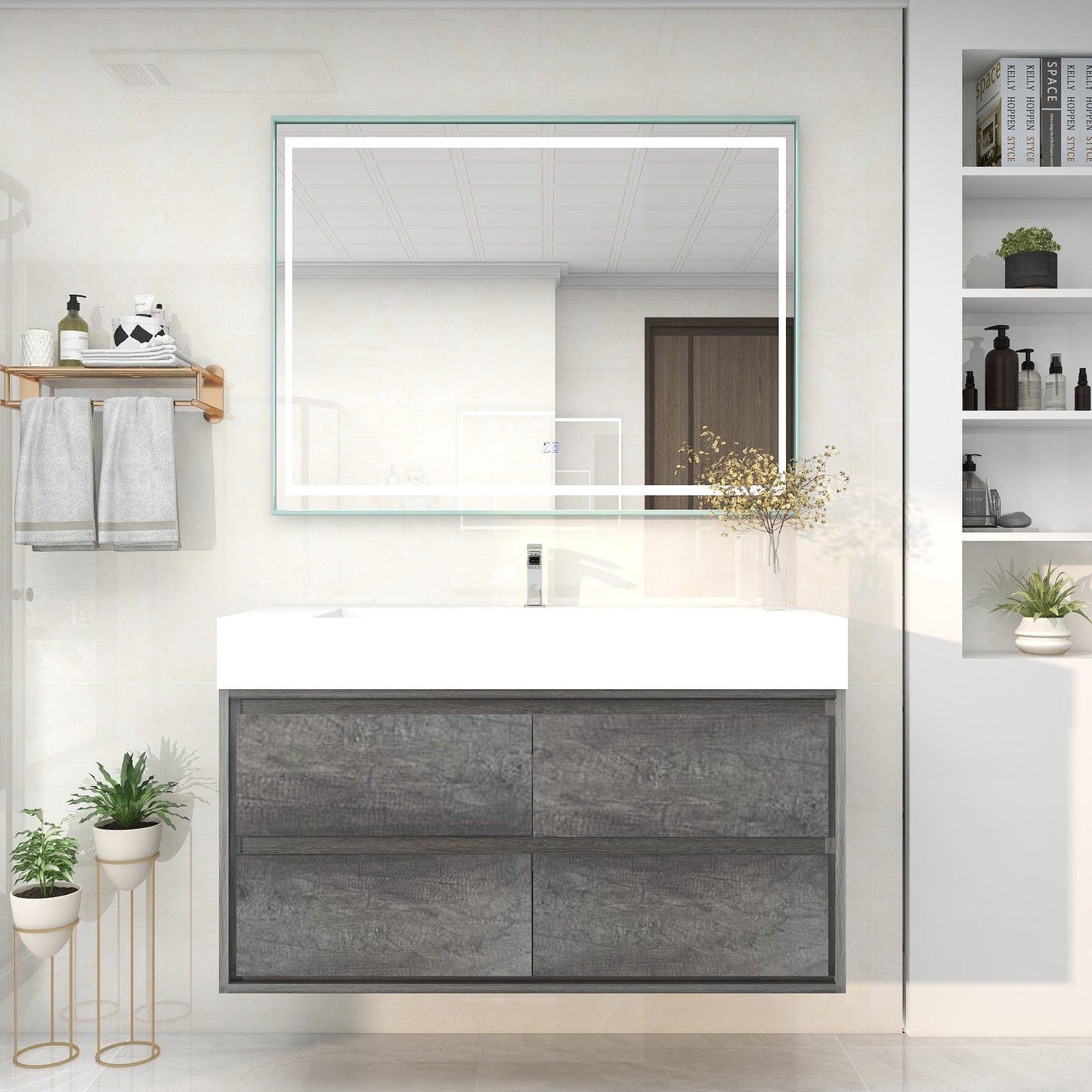 Saggia 48" Wall-Mounted Floating Bathroom Vanity with Reinforced Acrylic Sink in Smoke Oak | Better Vanity Modern Luxury Bathroom Vanities