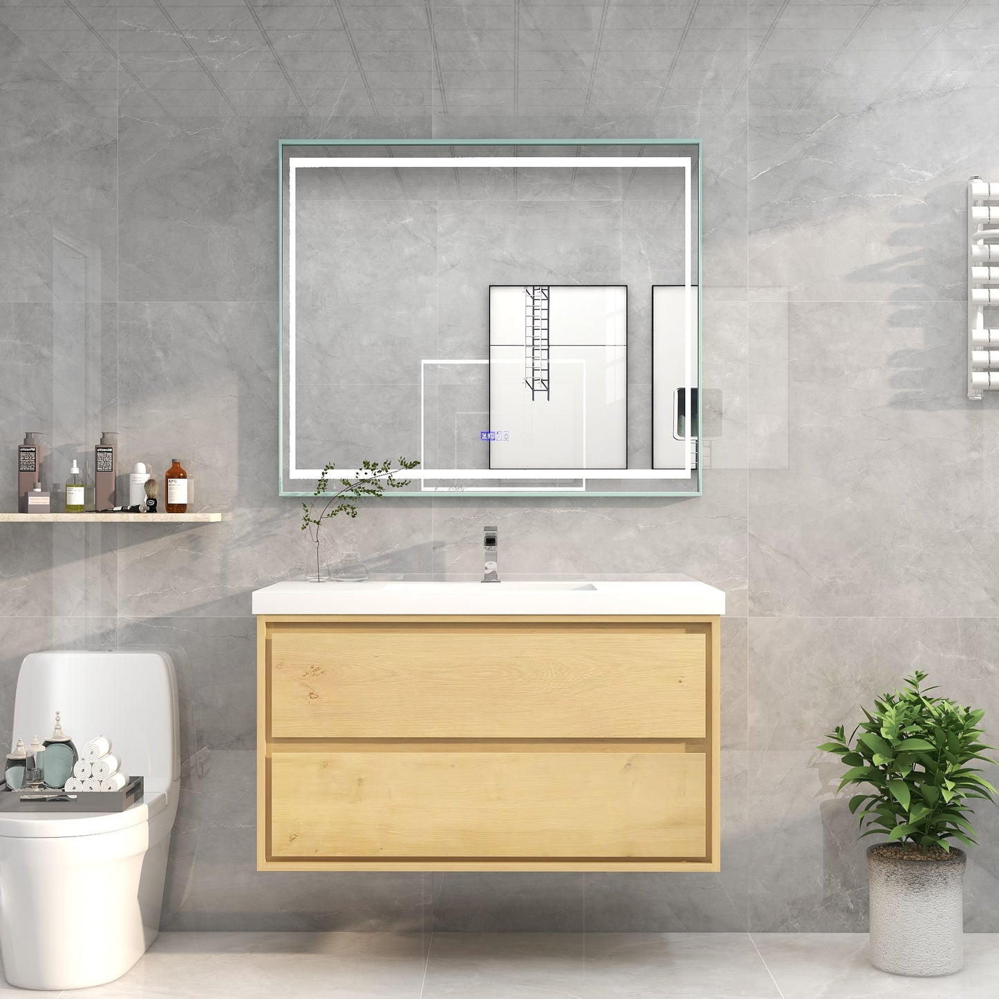 Saggia 42" Floating Vanity with Sink Set in Light Oak
