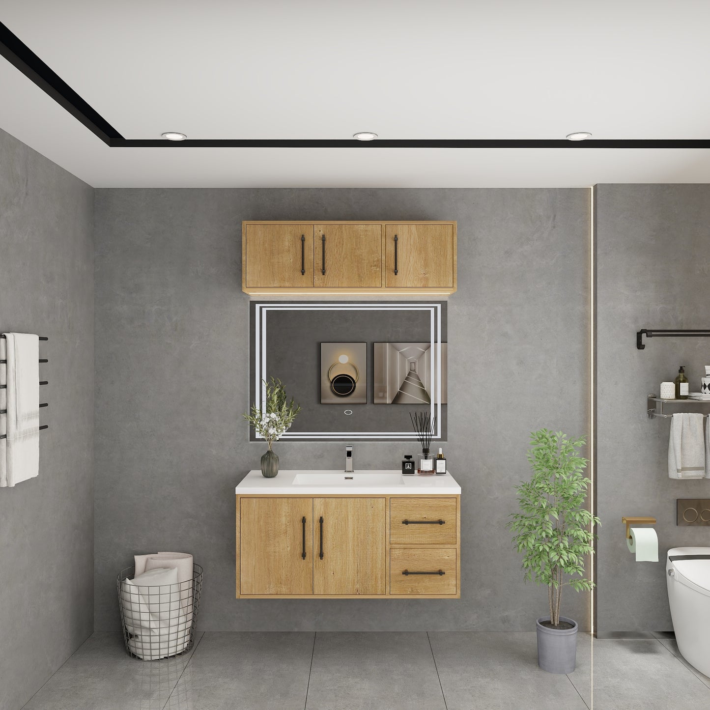 Victoria 42" Solid Wood Floating Bathroom Vanity in Oak | Better Vanity Solid Wood Floating Vanities