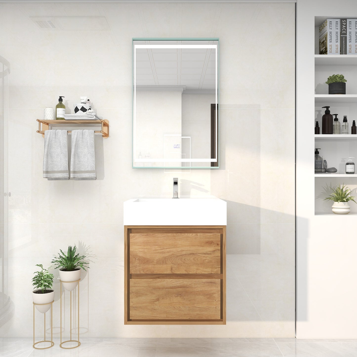 Saggia 24" Wall-Mounted Floating Bathroom Vanity with Reinforced Acrylic Sink in White Oak | Better Vanity Modern Luxury Bathroom Vanities