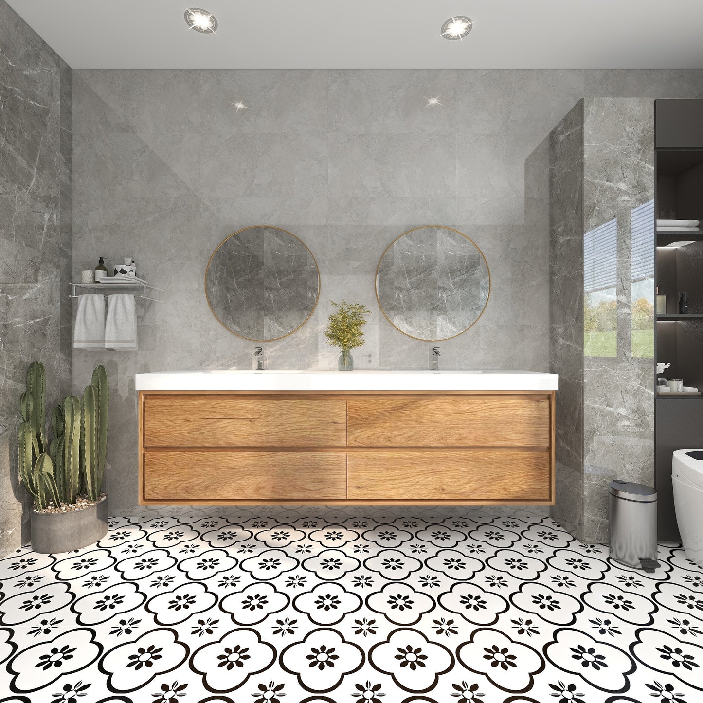Saggia 84" Wall-Mounted Floating Bathroom Vanity with Reinforced Acrylic Double Sink in Teak Oak | Better Vanity Modern Luxury Bathroom Vanities