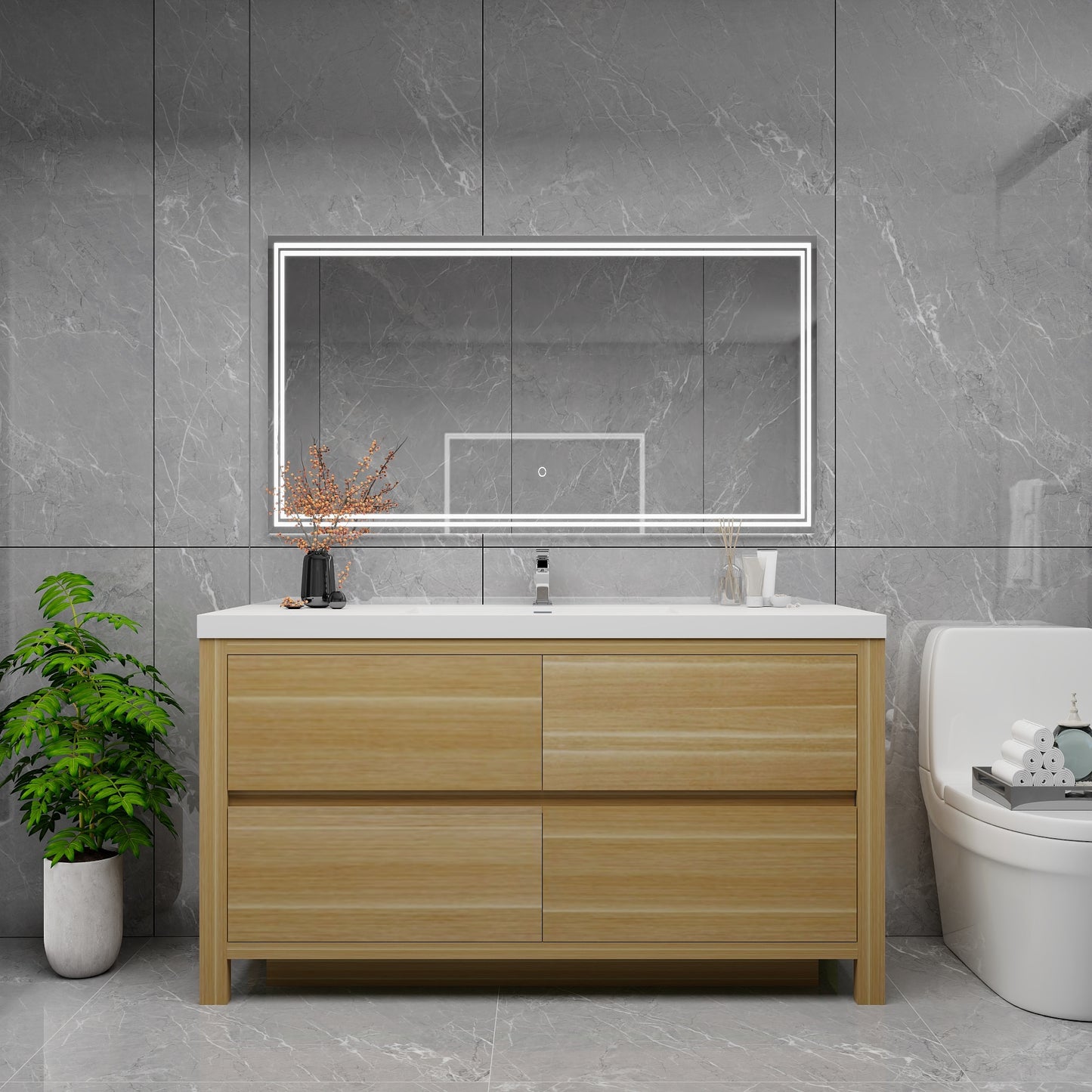 Louis 60" Solid Wood Freestanding Bathroom Vanity with Single Sink in Light Oak | Better Vanity Solid Wood Floating Vanities