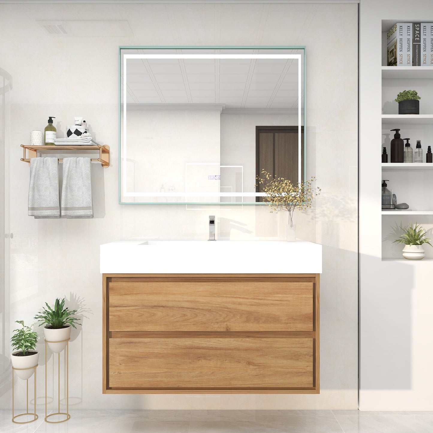 Saggia 42" Wall-Mounted Floating Bathroom Vanity with Reinforced Acrylic Sink in White Oak | Better Vanity Modern Luxury Bathroom Vanities