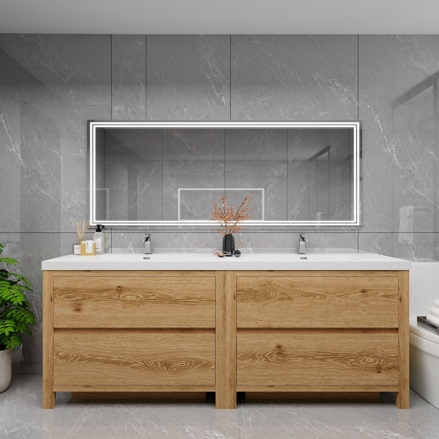 Louis 84" Solid Wood Freestanding Bathroom Vanity with Double Sink in Yellow Oak | Better Vanity Solid Wood Floating Vanities