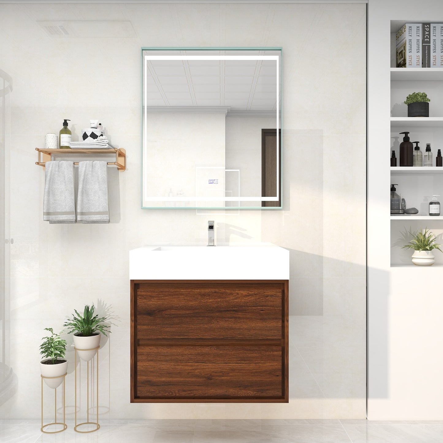 Saggia 30" Wall-Mounted Floating Bathroom Vanity with Reinforced Acrylic Sink in Rosewood | Better Vanity Modern Luxury Bathroom Vanities