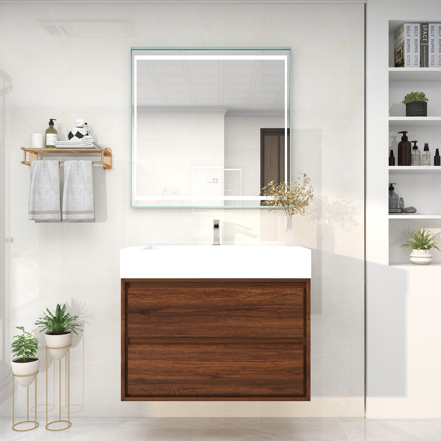 Saggia 36" Wall-Mounted Floating Bathroom Vanity with Reinforced Acrylic Sink in Rosewood | Better Vanity Modern Luxury Bathroom Vanities