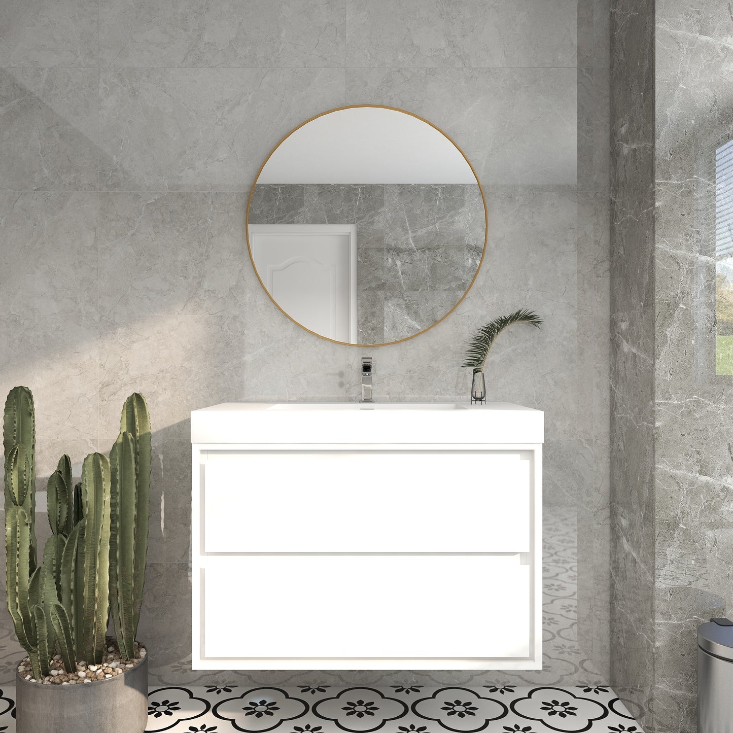 Saggia 36" Wall-Mounted Floating Bathroom Vanity with Reinforced Acrylic Sink in Gloss White | Better Vanity Modern Luxury Bathroom Vanities