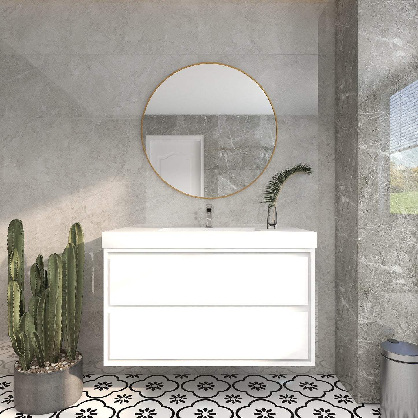 Saggia 42" Wall-Mounted Floating Bathroom Vanity with Reinforced Acrylic Sink in Gloss White | Better Vanity Modern Luxury Bathroom Vanities