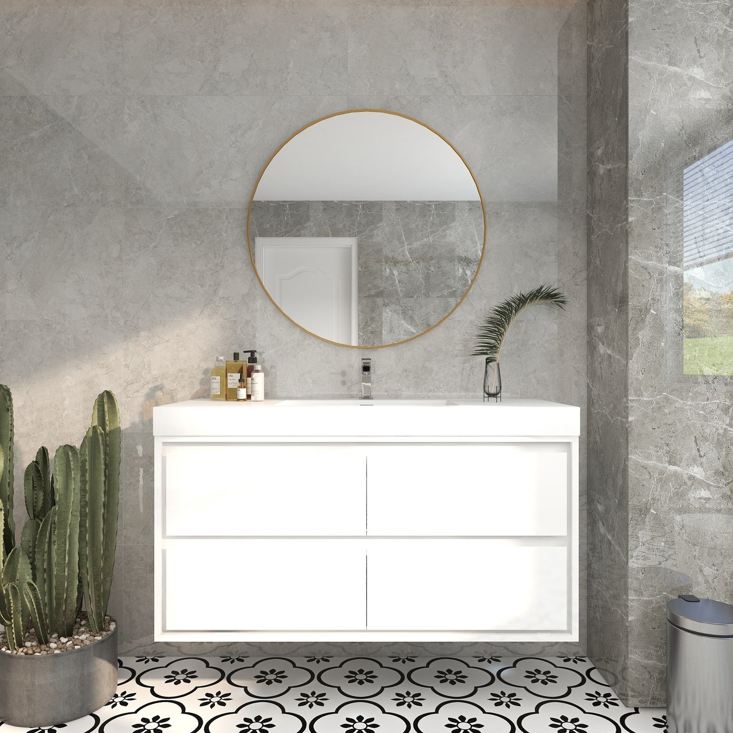 Saggia 48" Wall-Mounted Floating Bathroom Vanity with Reinforced Acrylic Sink in Gloss White | Better Vanity Modern Luxury Bathroom Vanities