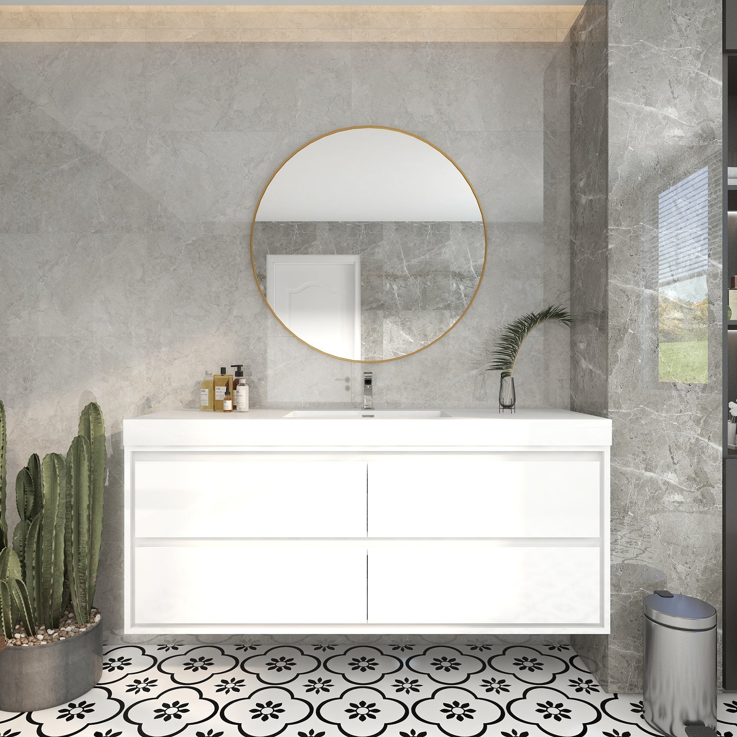 Saggia 60" Wall-Mounted Floating Bathroom Vanity with Reinforced Acrylic Sink in Gloss White | Better Vanity Modern Luxury Bathroom Vanities