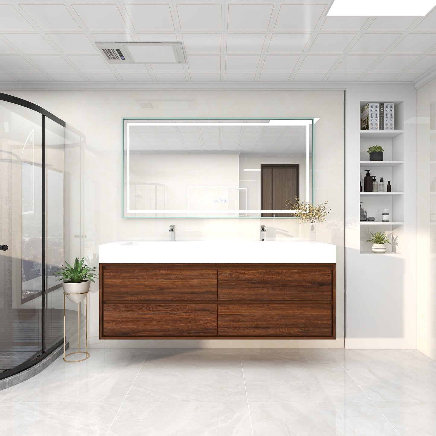 Saggia 72" Wall-Mounted Floating Bathroom Vanity with Reinforced Acrylic Double Sink in Rosewood | Better Vanity Modern Luxury Bathroom Vanities