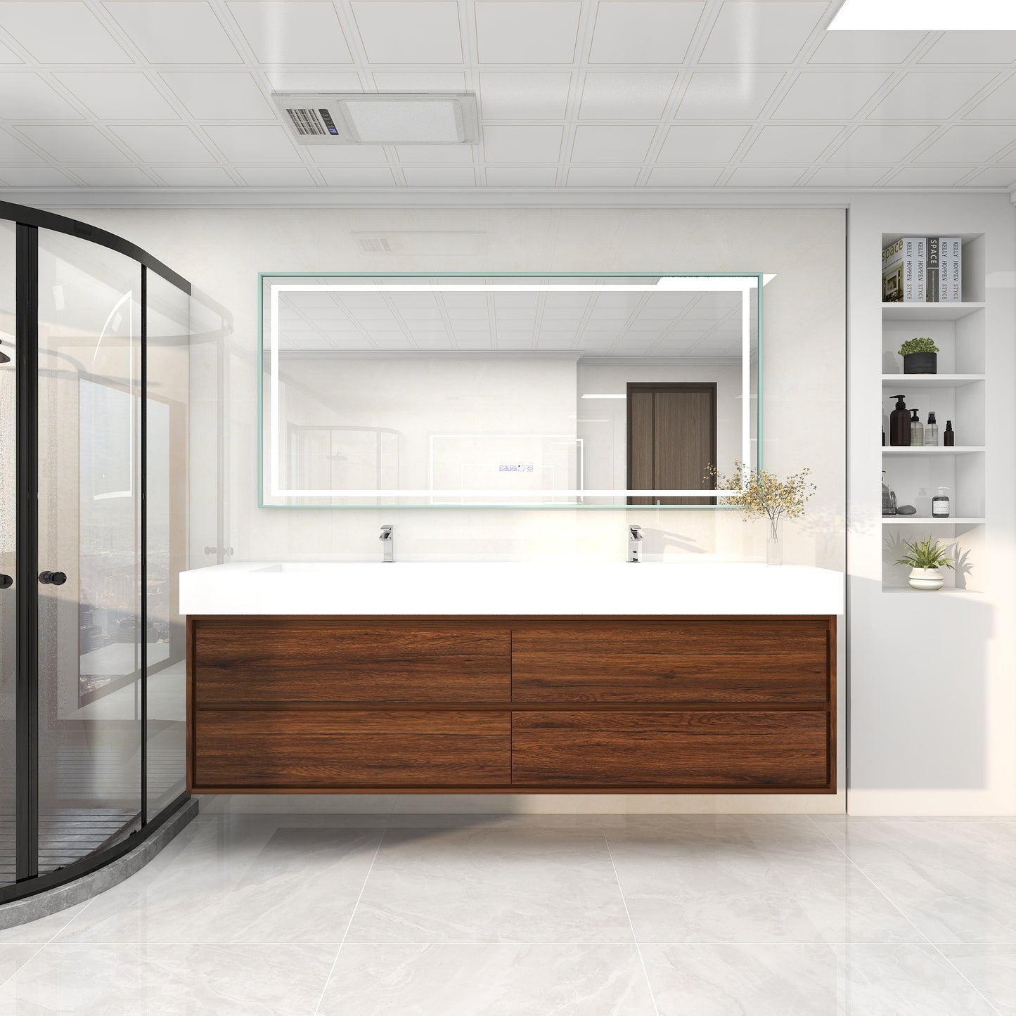 Saggia 84" Wall-Mounted Floating Bathroom Vanity with Reinforced Acrylic Double Sink in Rosewood | Better Vanity Modern Luxury Bathroom Vanities