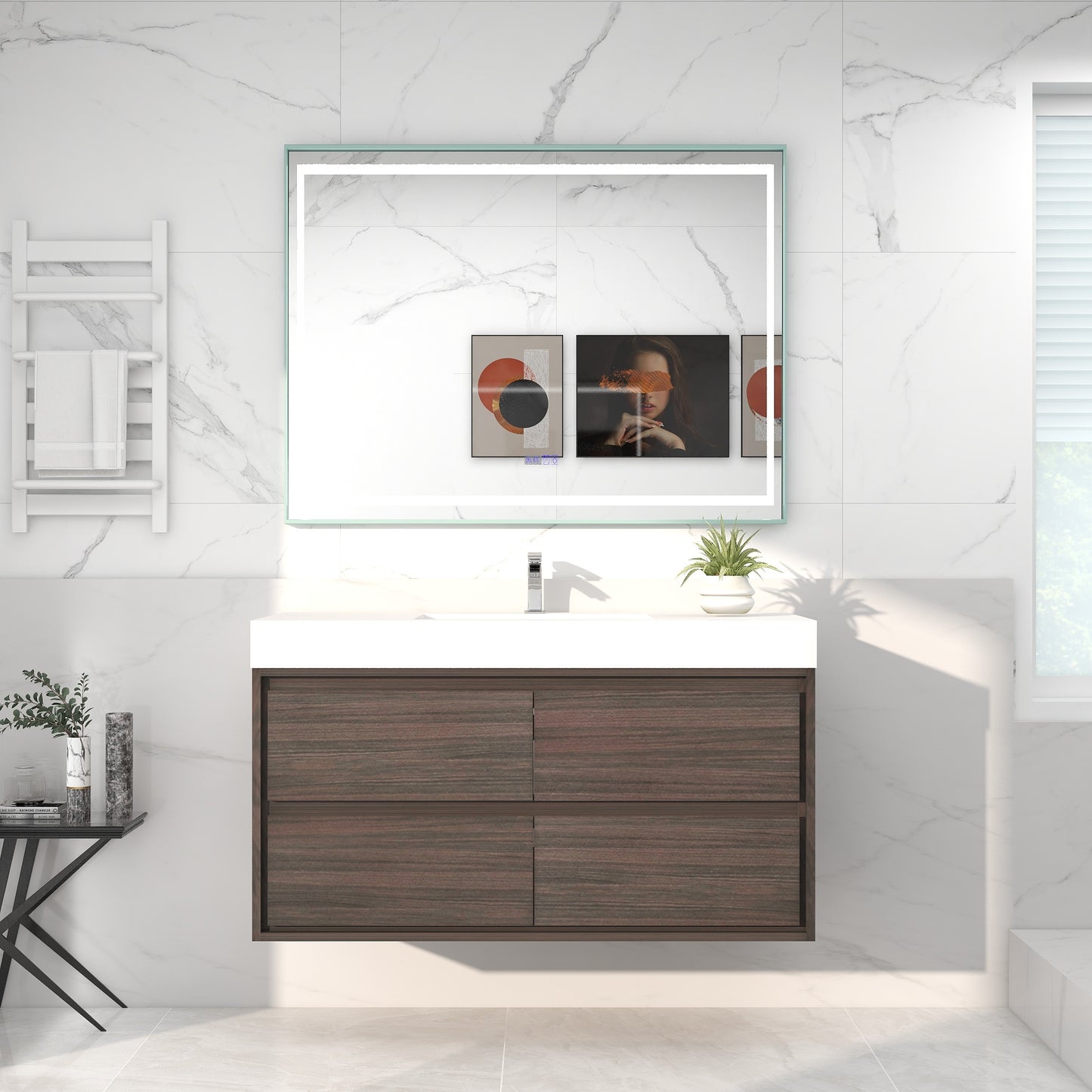 Saggia 48" Wall-Mounted Floating Bathroom Vanity with Reinforced Acrylic Sink in Dark Gray Oak | Better Vanity Modern Luxury Bathroom Vanities