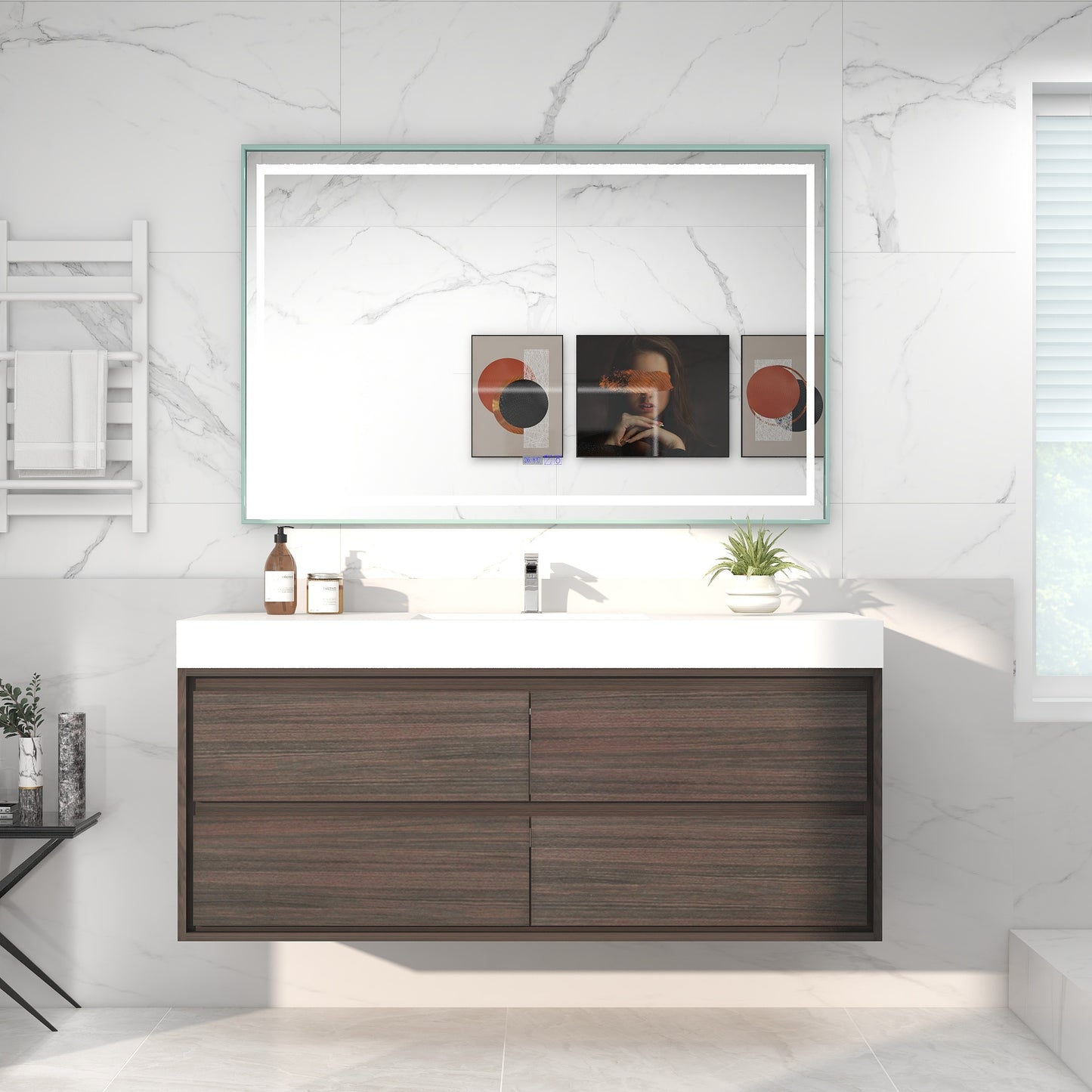 Saggia 60" Wall-Mounted Floating Bathroom Vanity with Reinforced Acrylic Sink in Dark Gray Oak | Better Vanity Modern Luxury Bathroom Vanities